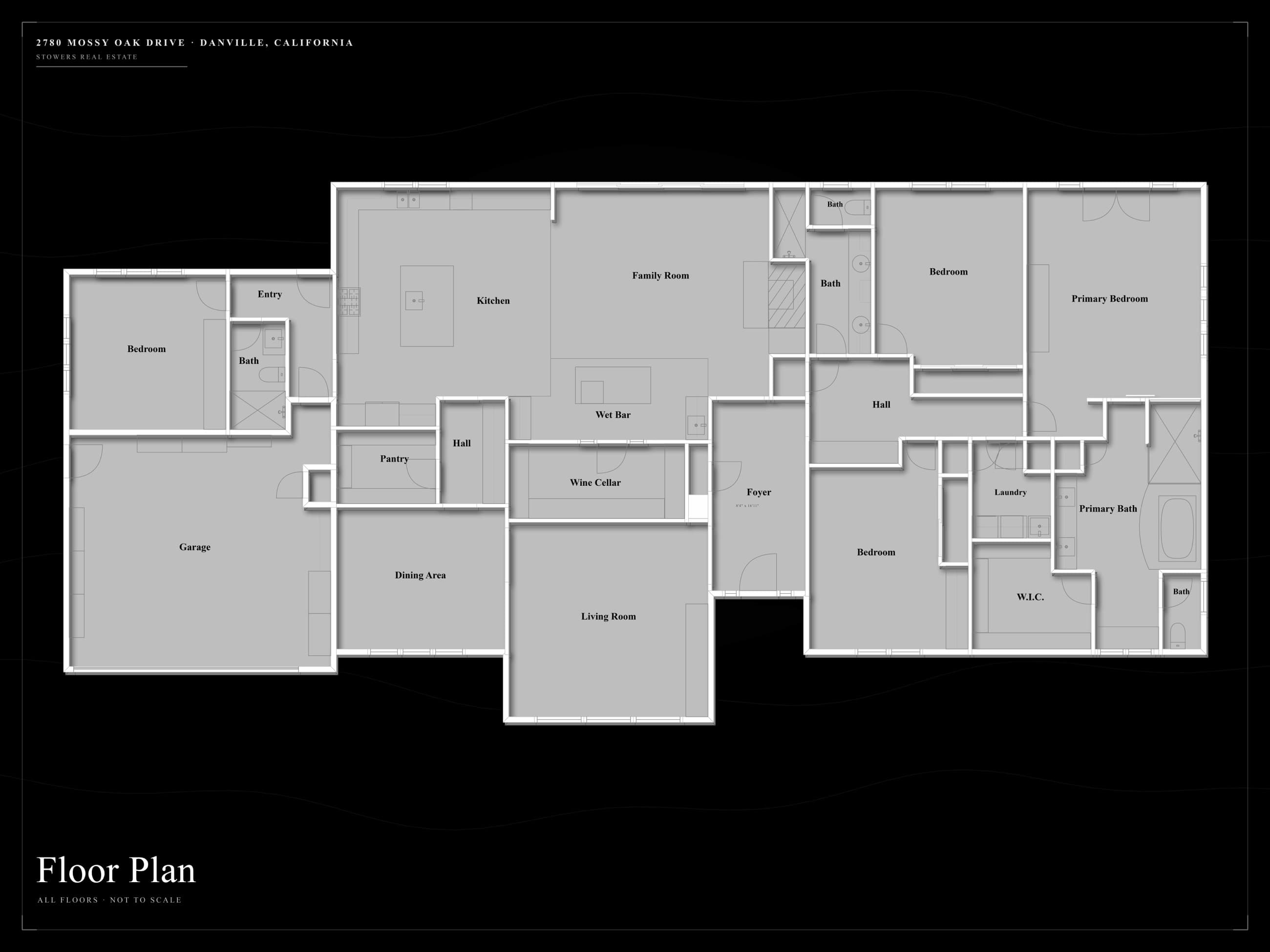 Stylized single-level floor plan of 2780 Mossy Oak Drive.