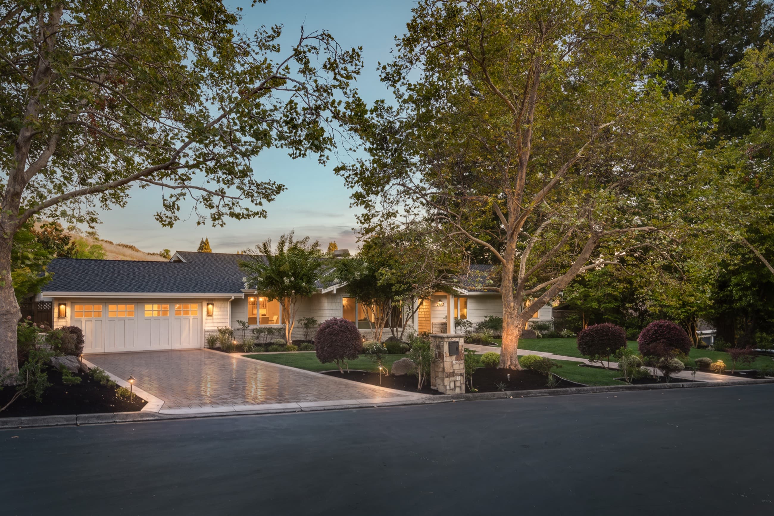Twilight exterior of 2780 Mossy Oak Drive.